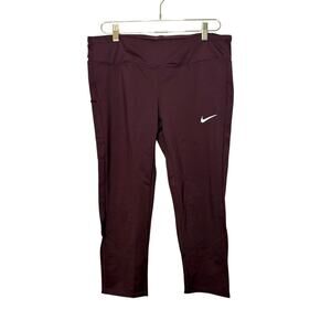 Nike‎ Dri Fit Tight Fit Cropped Leggings Stretch Activewear Maroon Women XL NWT